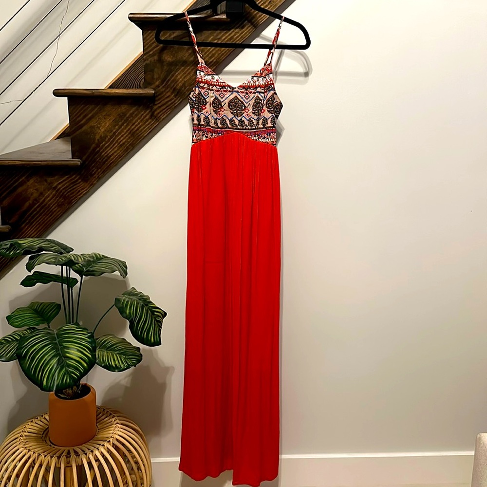 Embroidered Burnt Orange Maxi Dress